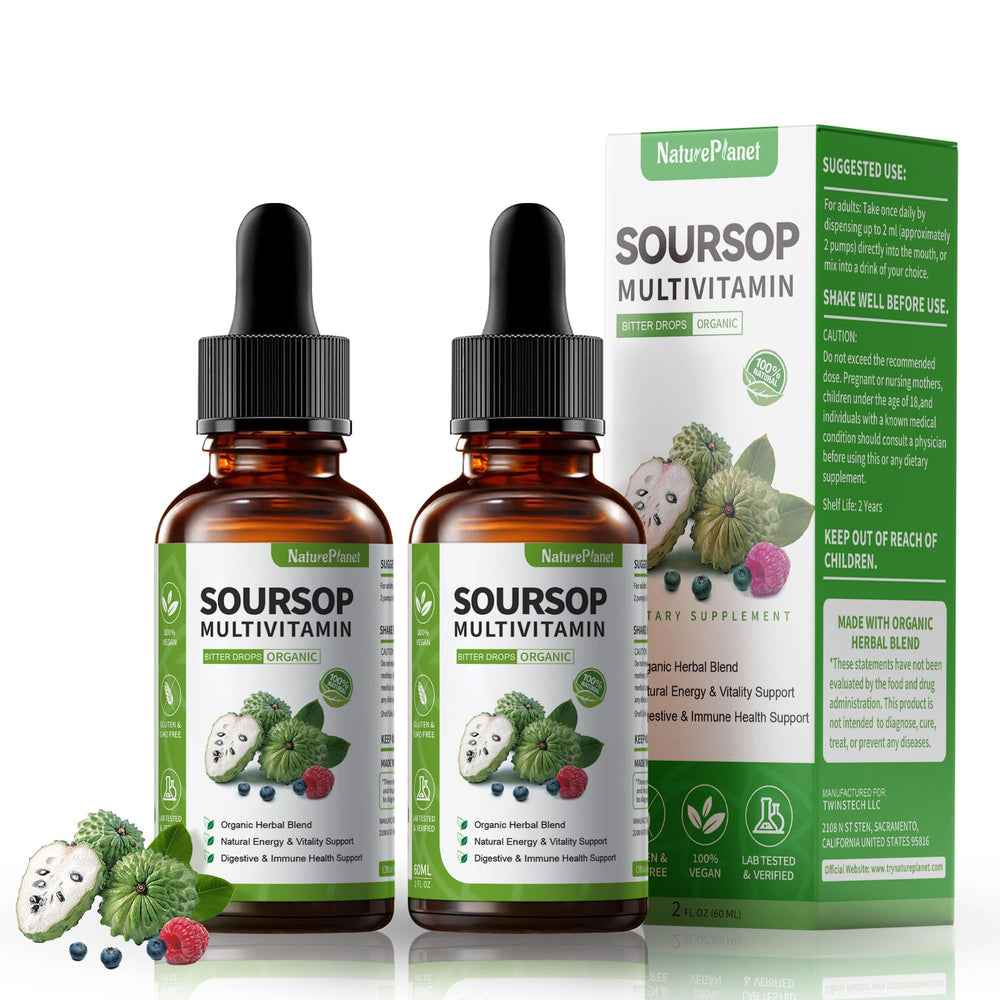 NaturePlanet Soursop Bitters bottle for easy daily use and potential immune-support benefits.