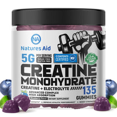 Bottle of Natures Aid Creatine Monohydrate Gummies showing 5g per serving