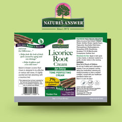 Nature's Answer Licorice Root Cream jar swirl suggests rich hydration for dry skin.