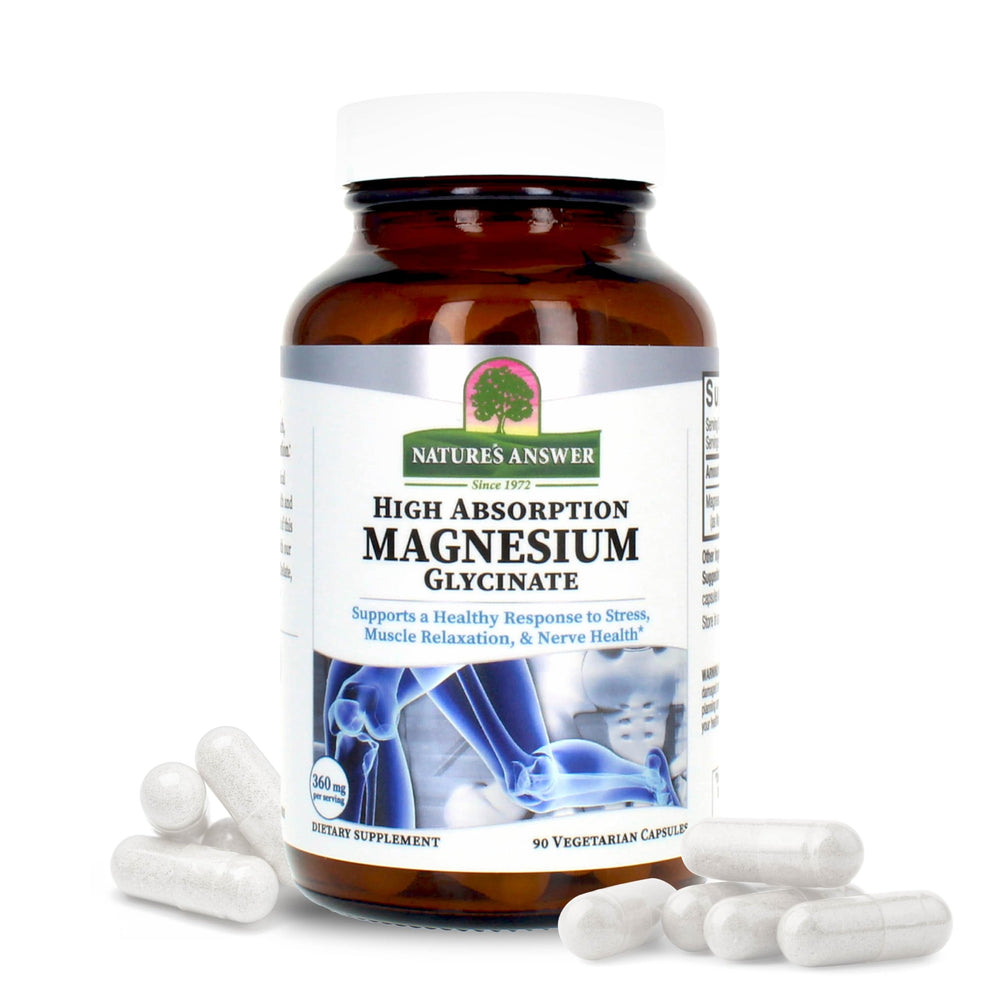 Front view of Nature's Answer Magnesium Glycinate 90-count bottle