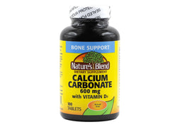 Front view of Nature's Blend Calcium Carbonate 600 mg with D3 400 IU bottle