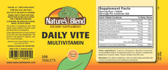 Nature's Blend Daily Vite 250 Tablets nutrition label