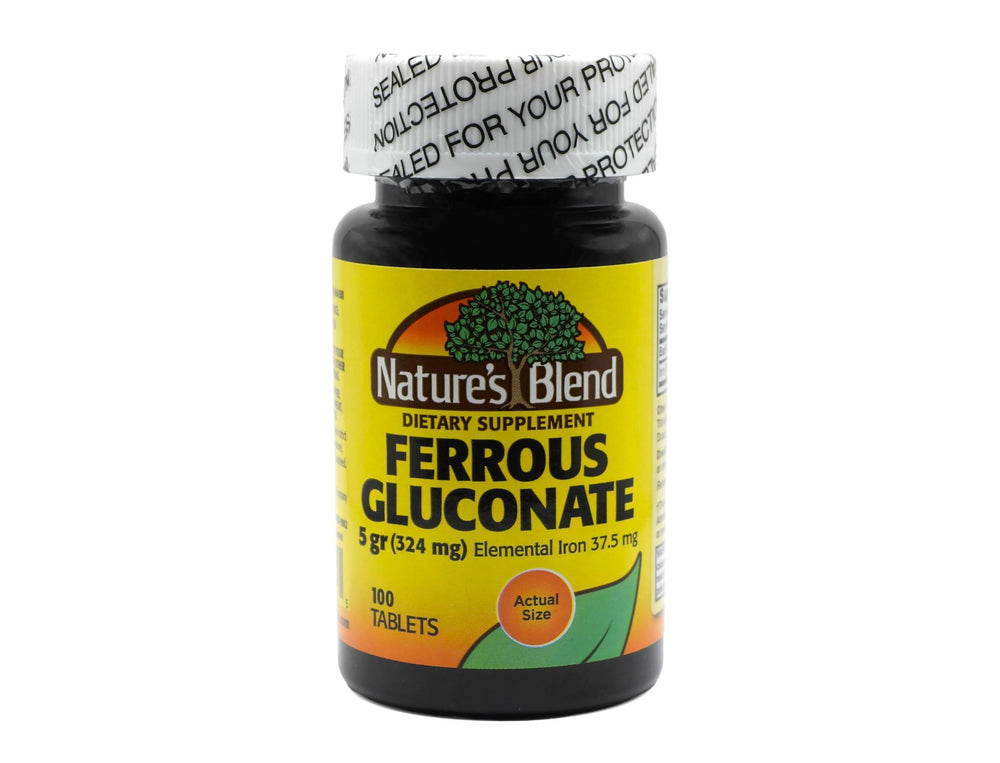 Bottle of Nature's Blend Ferrous Gluconate Tablets 100 count