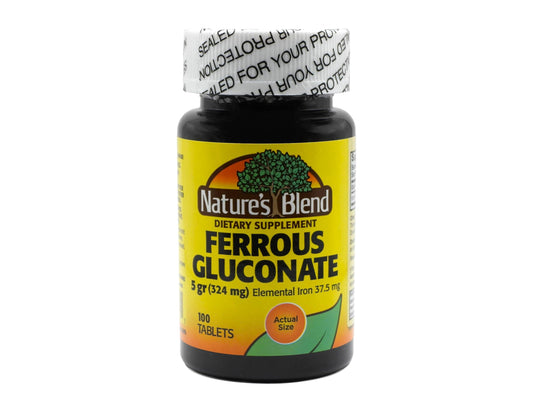 Bottle of Nature's Blend Ferrous Gluconate Tablets 100 count