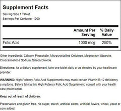 Bottle close-up of Nature's Blend Folic Acid 1000 mcg with 1,000 tabs
