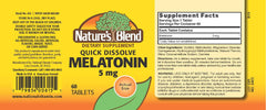 Close-up of a Nature's Blend Melatonin 5 mg tablet