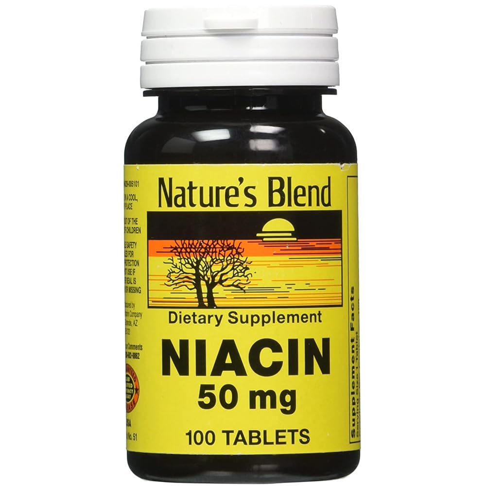Nature's Blend Niacin 50 mg bottle label close-up