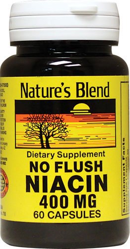 Close-up of Niacin No Flush 400 mg bottle label