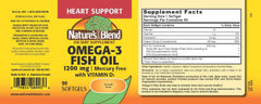 Bottle back label of Nature's Blend Omega-3 and D3 softgels