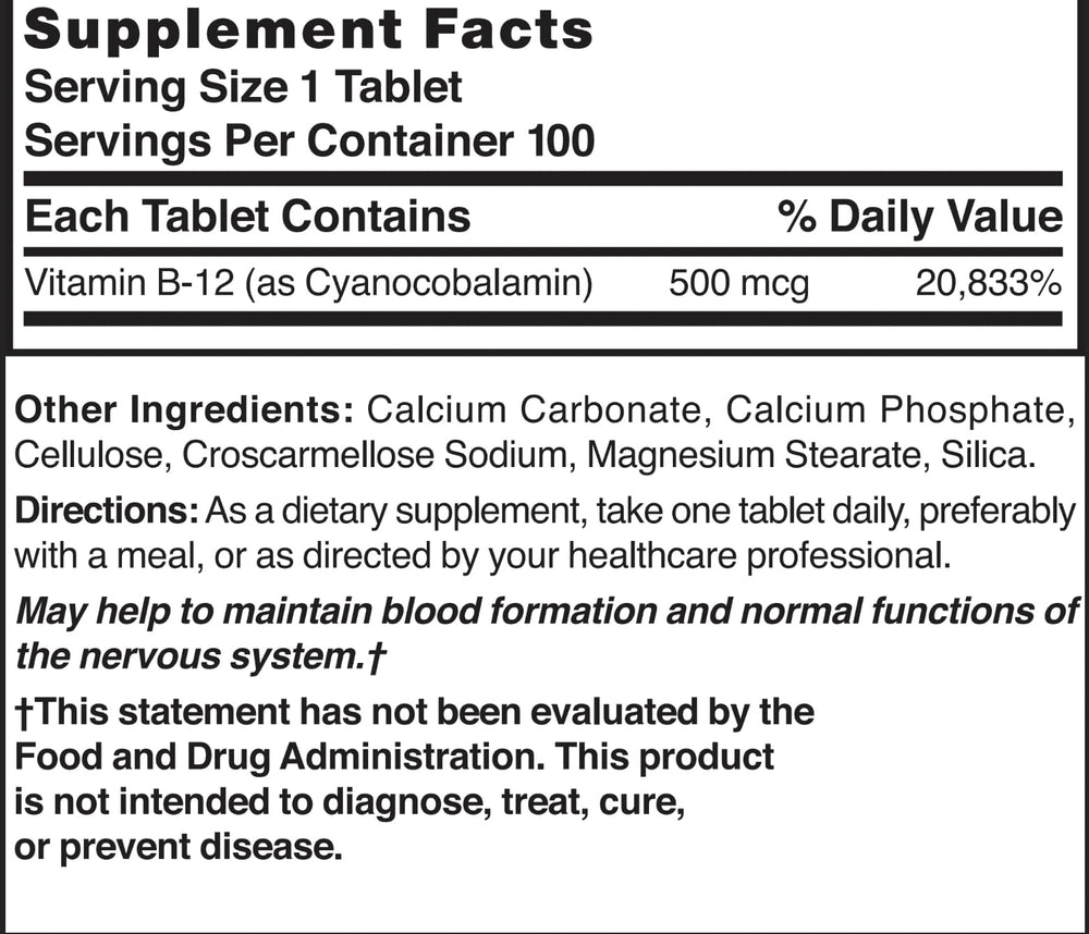 Nature's Blend Vitamin B-12 500 mcg packaging with bottle