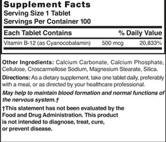 Nature's Blend Vitamin B-12 500 mcg packaging with bottle