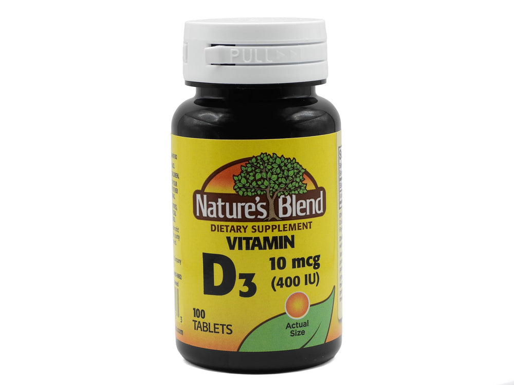 Front view of Nature's Blend Vitamin D 400 IU 100 tablets bottle