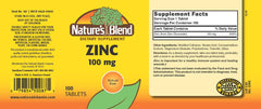 Nature's Blend Zinc Gluconate 100 mg bottle label