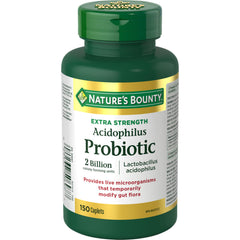 Bottle label for Nature's Bounty Acidophilus Probiotic 2 Billion, 150 caplets