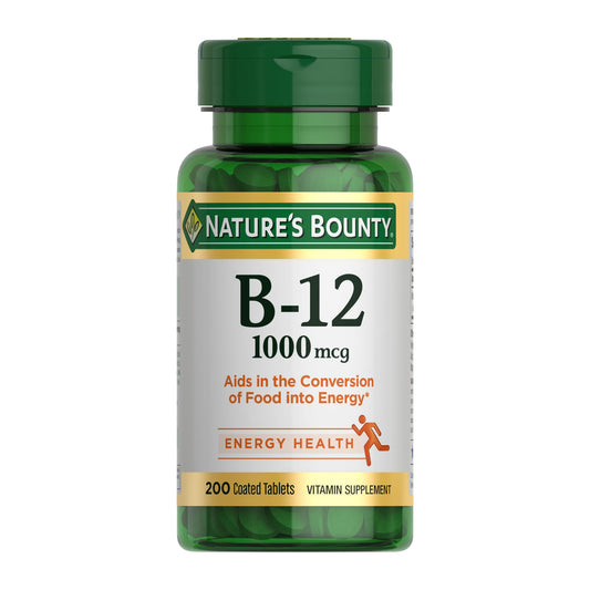 Front view of Nature's Bounty Vitamin B12 1000 mcg bottle (200 count)