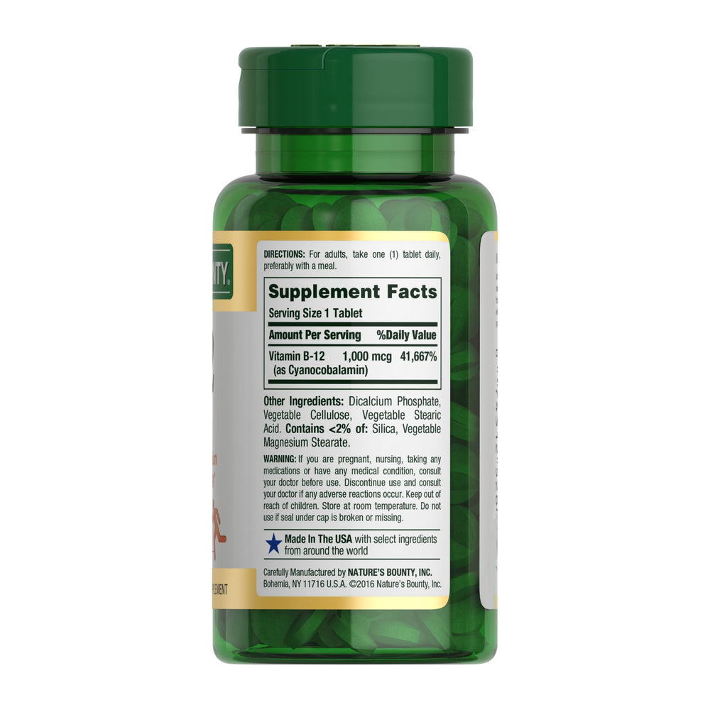 Ingredients and non-GMO confirmation for Nature's Bounty B12 1000 mcg