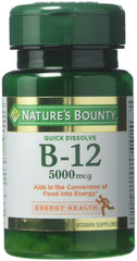 Nature's Bounty B-12 5000 mcg Quick-Dissolve 40 tablets Pack of 3 bottle label