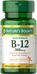 Nature's Bounty Vitamin B12 500mcg quick-dissolve tablets bottle label