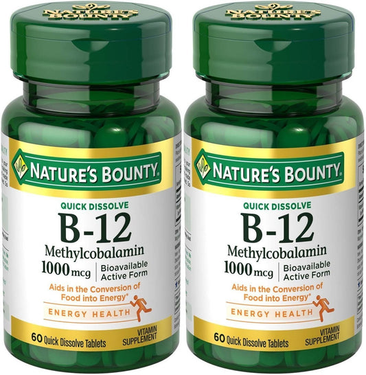 Natures Bounty Methylcobalamin B12 Microlozenge 1000 mcg, 120-count bottle (2 x 60-count bottles), cherry flavor