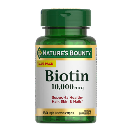 Nature's Bounty Biotin 10,000 mcg Rapid Release Softgels bottle – 180 count