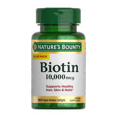 Nature's Bounty Biotin 10,000 mcg Rapid Release Softgels bottle – 180 count