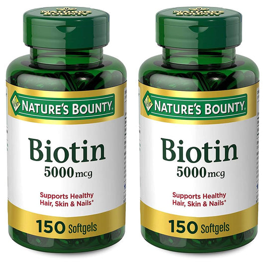Nature's Bounty Biotin 5000 mcg 150 Softgels - 2-pack retail set image 1