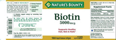 Nature's Bounty Biotin 5000 mcg Softgels - back label close-up