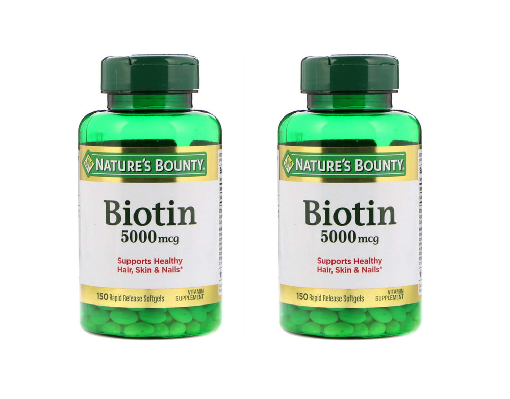 Nature's Bounty Biotin 5000 mcg Softgels - front view of two-bottle pack