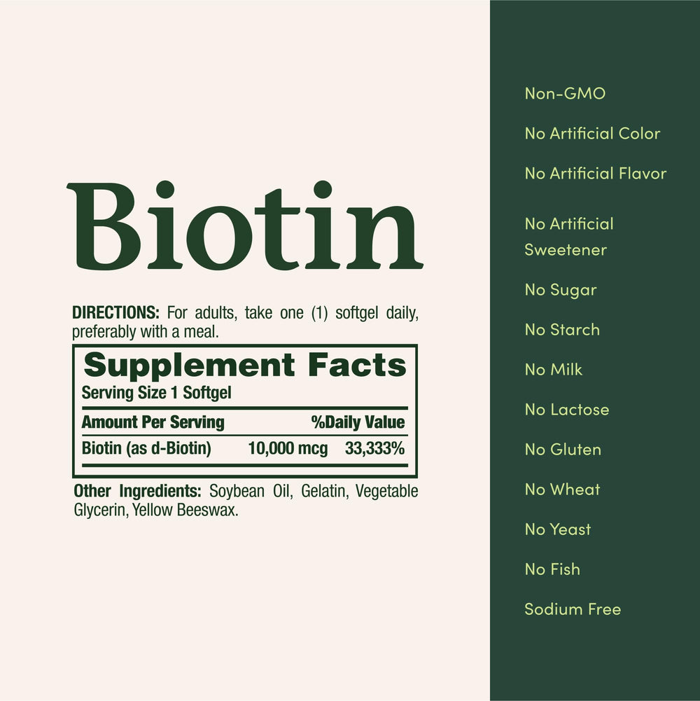 Nature's Bounty Biotin supplement ingredients and facts