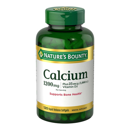Bottle of Nature's Bounty Calcium Carbonate & Vitamin D with label