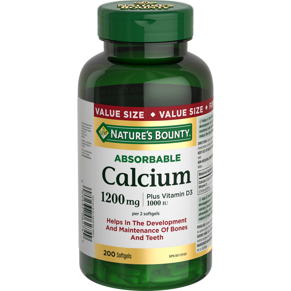 Nature's Bounty Calcium 1200mg with Vitamin D3 1000IU softgels bottle front