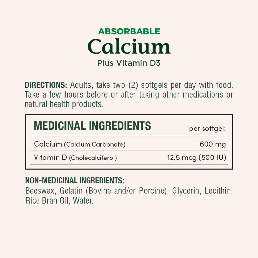 Close-up of Absorbable Calcium 1200mg + Vitamin D3 1000IU softgels
