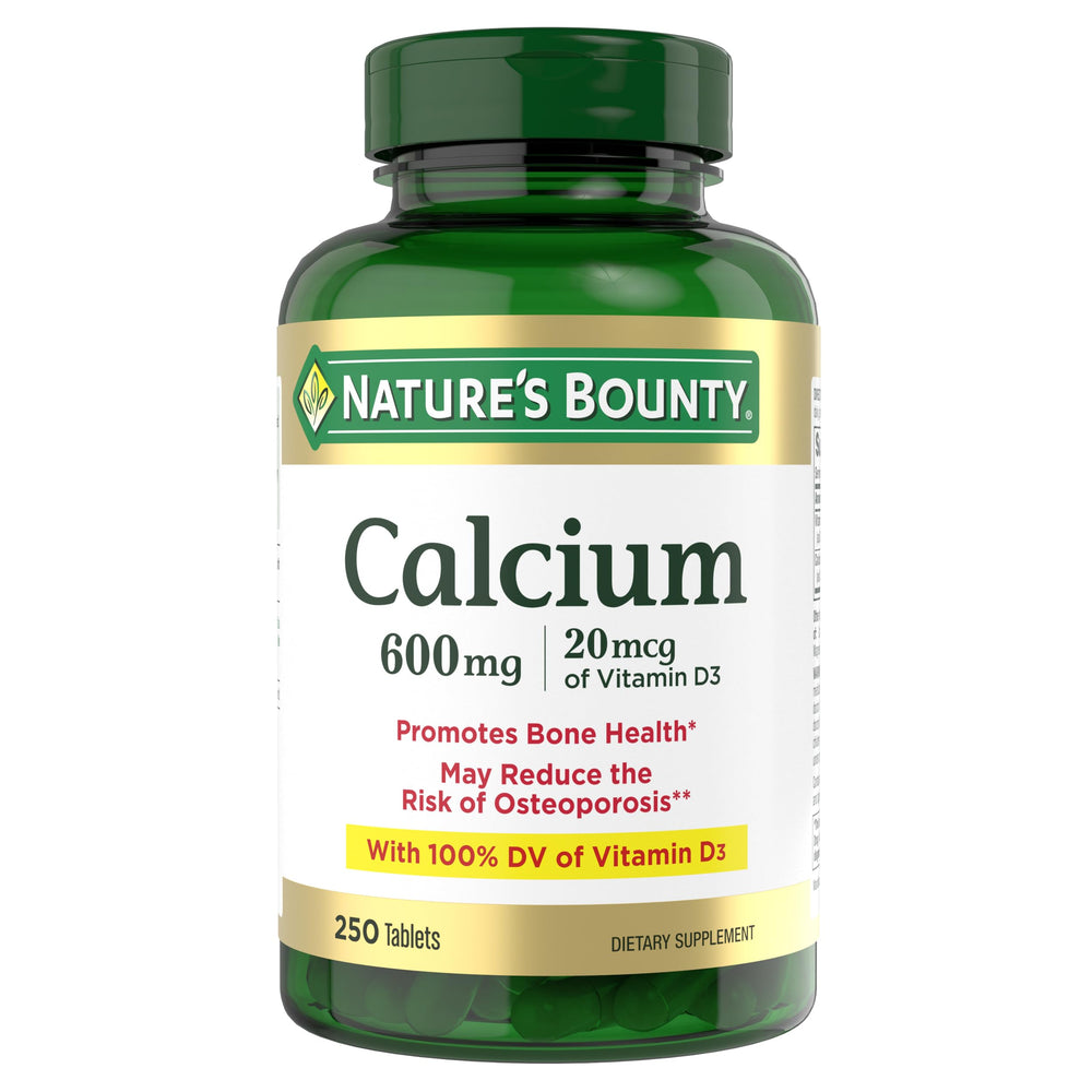 Bottle of Nature's Bounty Calcium Carbonate + Vitamin D3 600mg/800IU 250 tablets