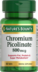 Nature's Bounty Chromium Picolinate 800 mcg bottle with tablets