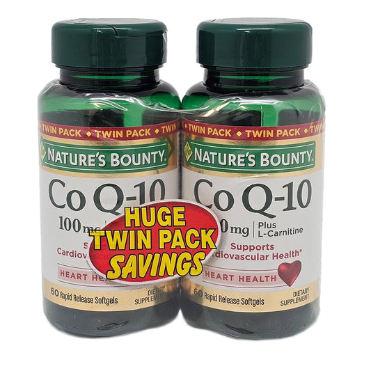 Nature's Bounty CoQ10 100 mg twin pack bottle on a white background