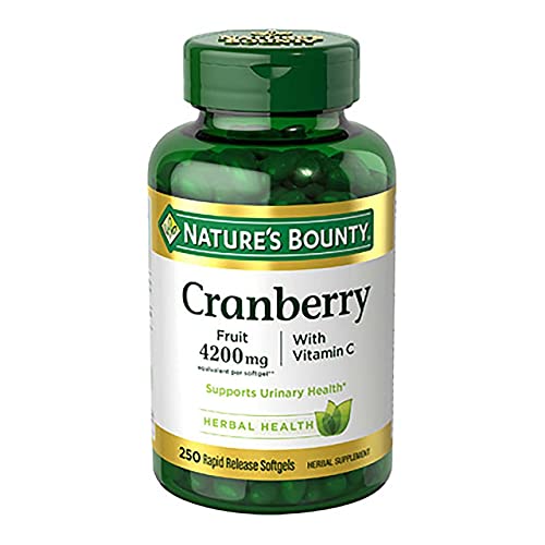 Nature's Bounty Cranberry with Vitamin C bottle showing 4200 mg per softgel, 250-count