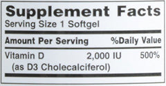 Supplement facts for Nature's Bounty Vitamin D3 softgels