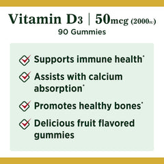 Ingredients panel for Nature's Bounty Vitamin D3 Gummies