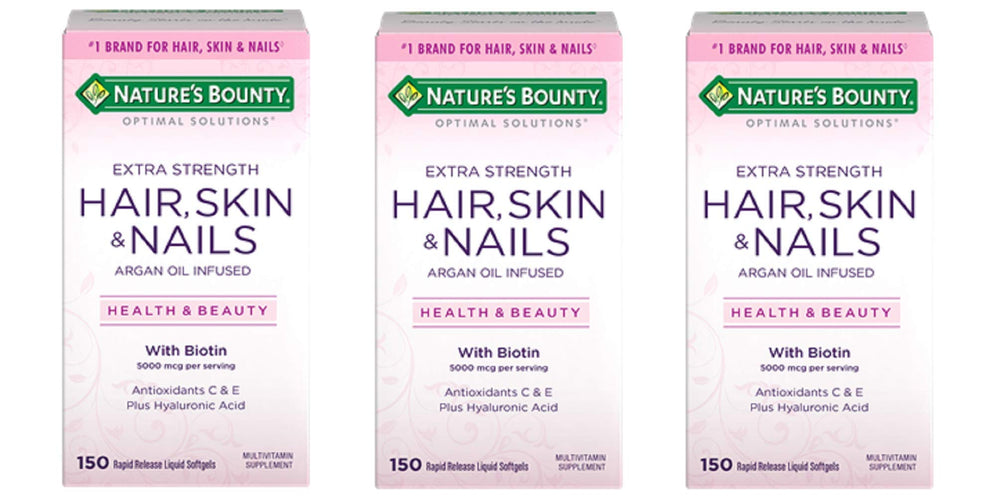 Nature's Bounty Extra Strength Hair Skin Nails pack of 3 bottles - front view