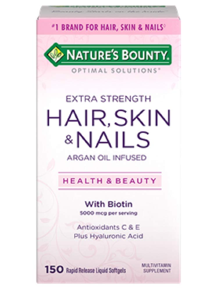 Nature's Bounty Extra Strength Hair Skin Nails pack of 3 bottles - side view