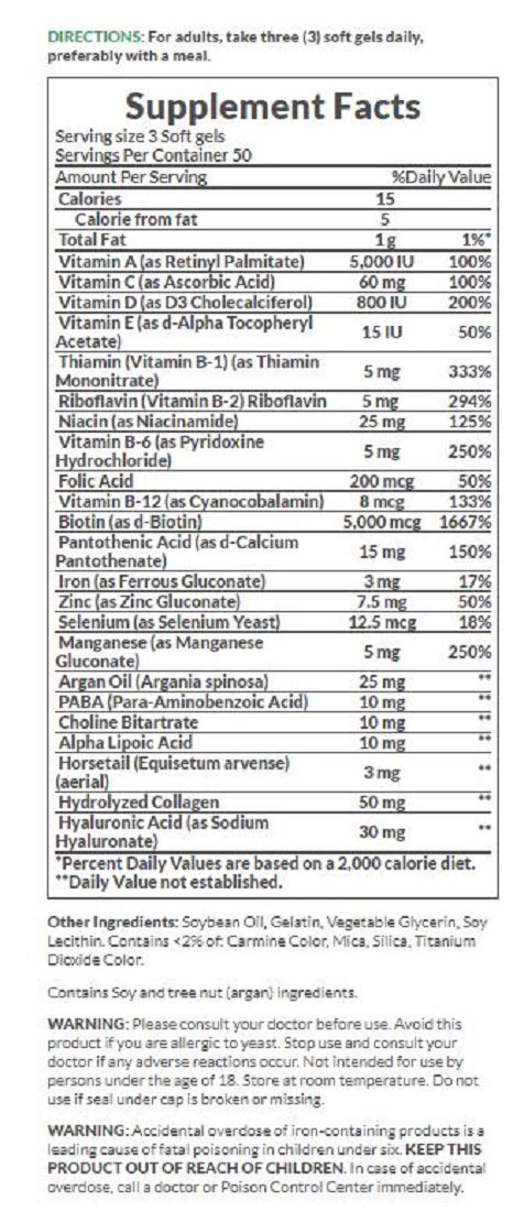 Nature's Bounty Hair Skin Nails 150-count bottle label close-up