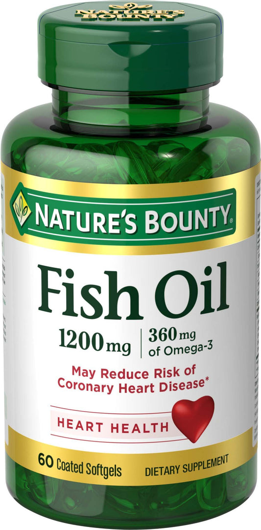 Bottle of Nature's Bounty Fish Oil 1200 mg omega-3 softgels