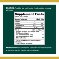 Close-up of EPA/DHA 360 mg per softgel on bottle label