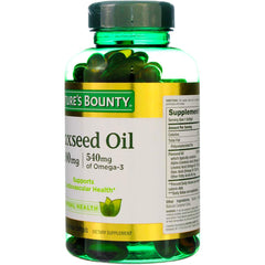 Back view of Nature's Bounty flaxseed oil bottle