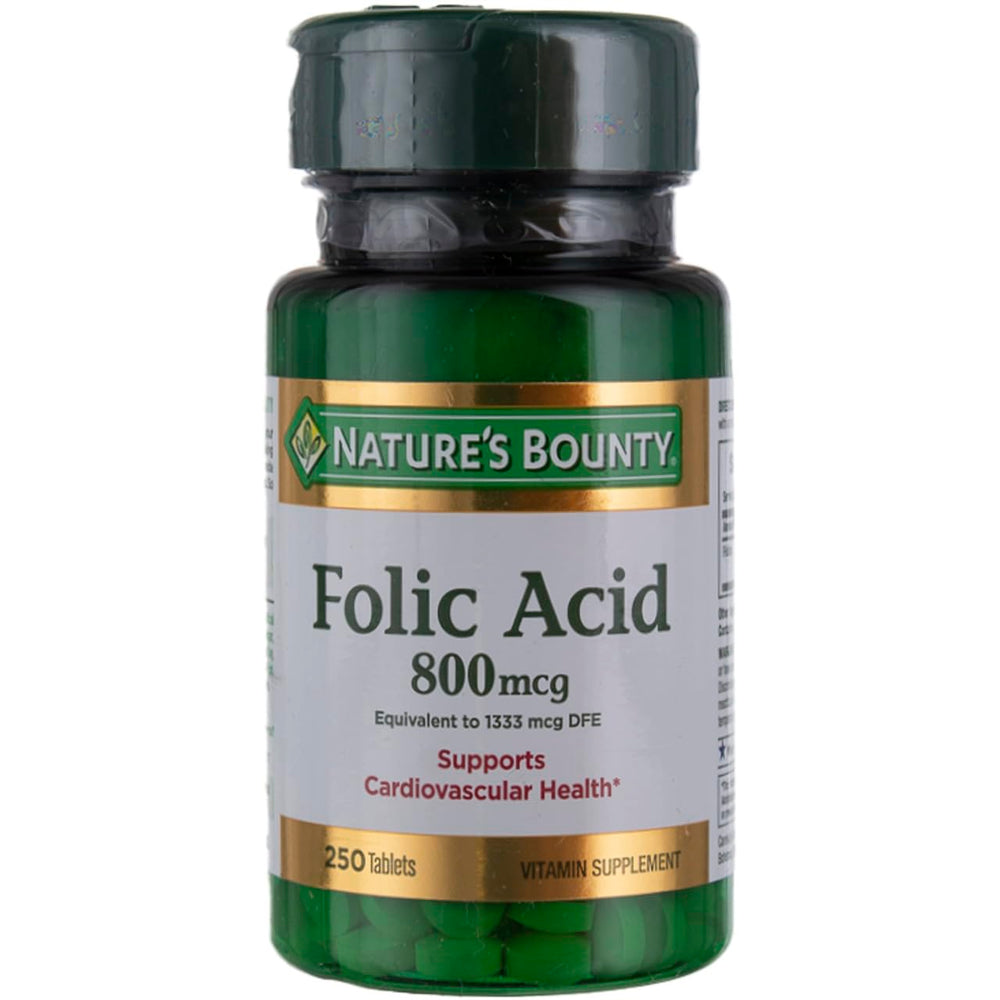 Nature's Bounty Folic Acid 800 mcg 250-count bottle