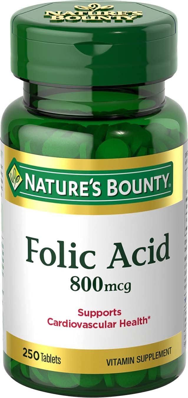 Nature's Bounty folic acid 800 mcg maximum strength bottle – front view