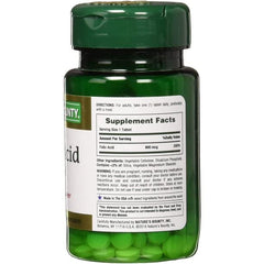 Close-up of Nature's Bounty folic acid 800 mcg tablets