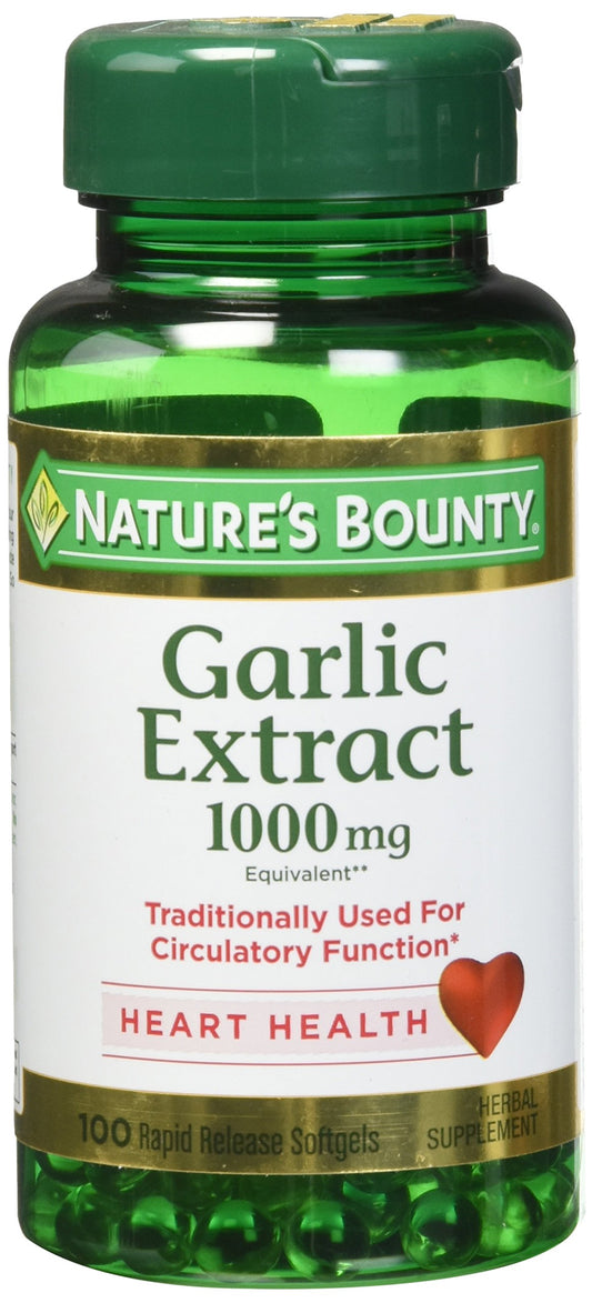 Nature's Bounty Garlic Extract 1000 mg rapid-release softgels bottle front