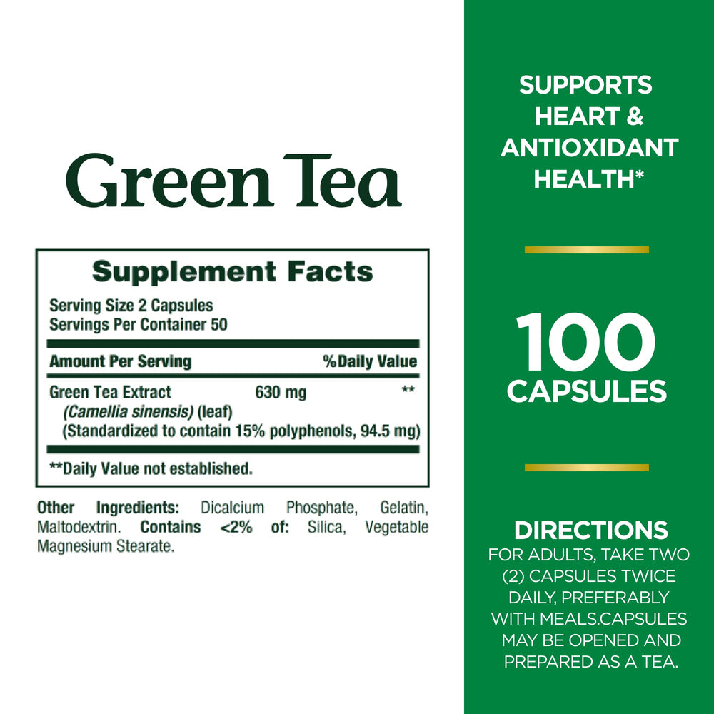 Close-up of green tea pills capsules