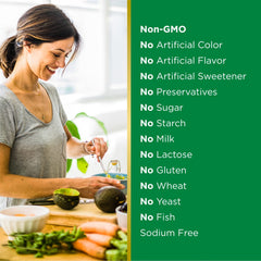 Dosage image showing two softgels daily with a meal
